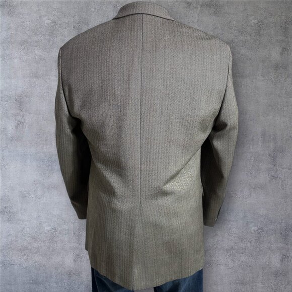 Ralph Lauren Men’s 42R Tan Wool Blazer Sport Coat 2 Button Jacket Herringbone - Picture 3 of 10
